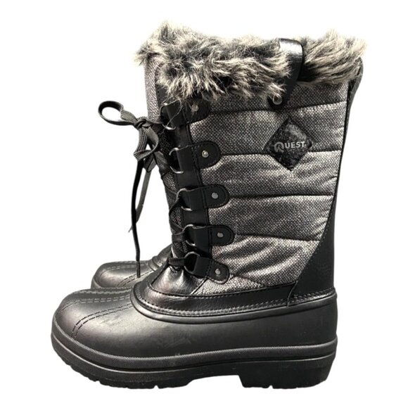 New Quest Powder Womens Size 8 Black/Grey Winter Boots Faux Fur NWT - Picture 4 of 13
